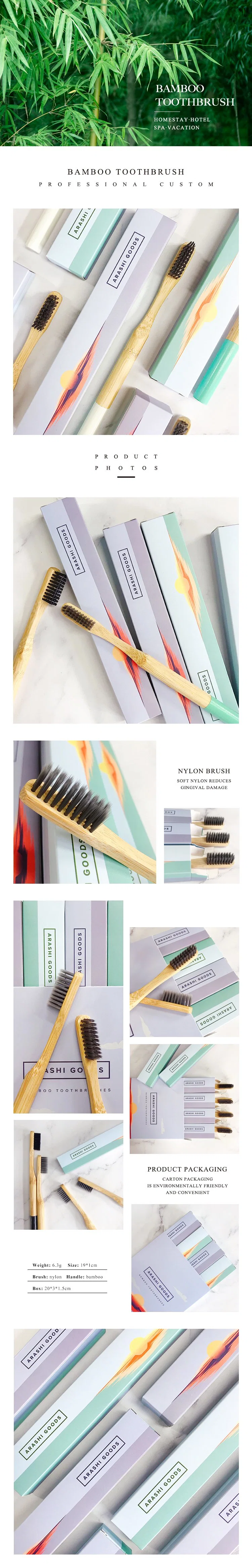 Customized Toothbrush Set Biodegradable Eco-Friendly Charcoal Bristles Bamboo Toothbrush