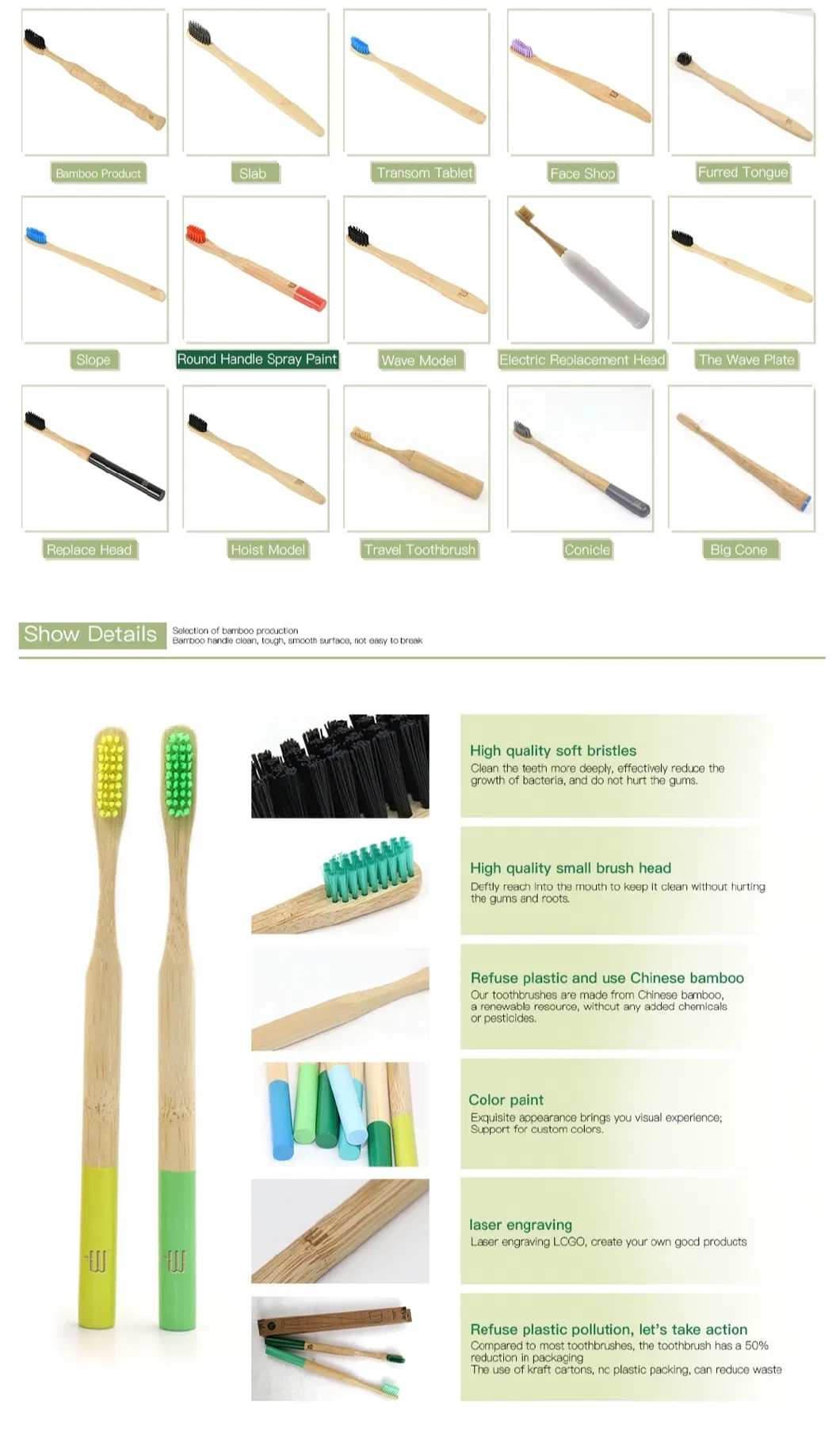 Eco Friendly Nature Biodegradable Nylon Adult Bamboo Toothbrush