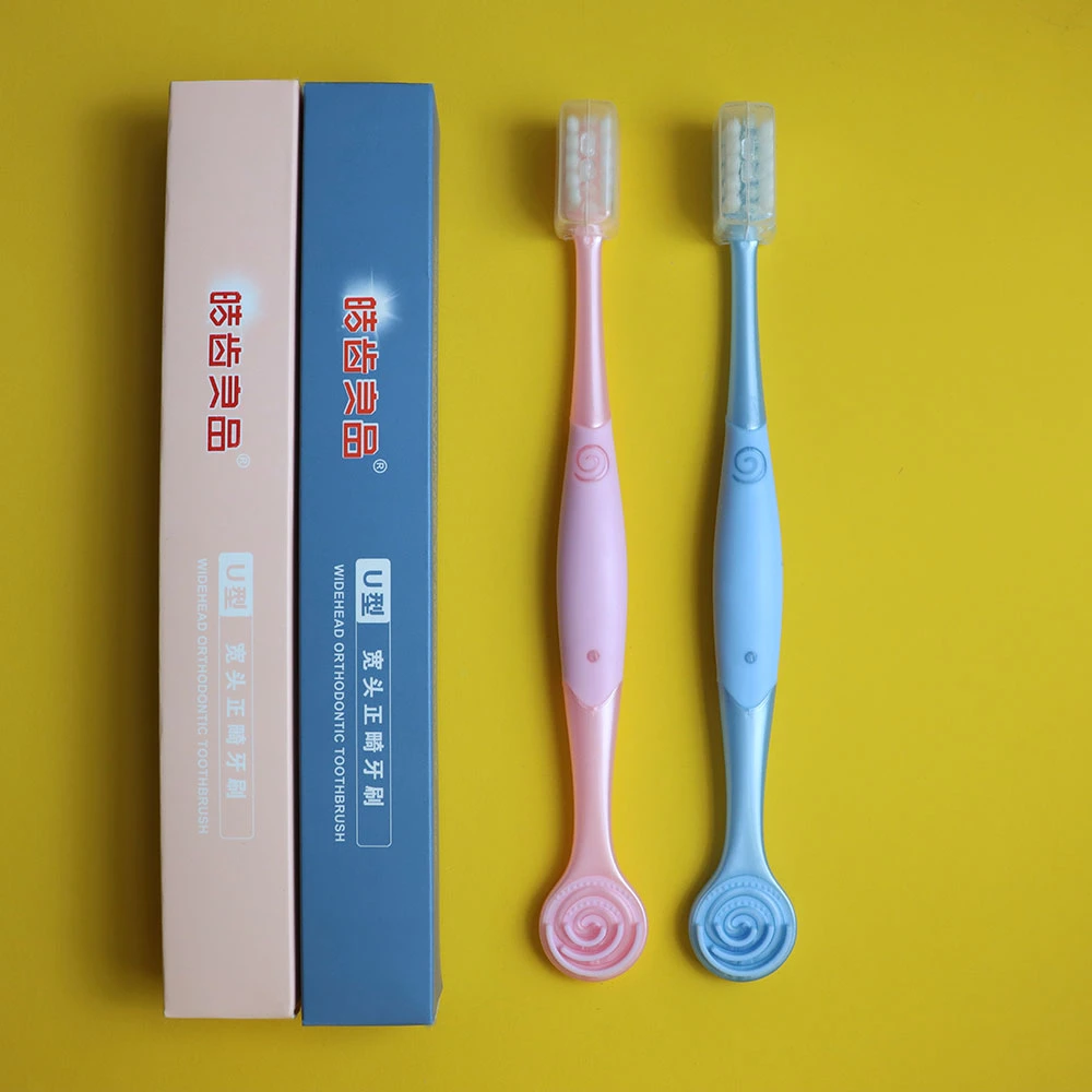 Portable Lollipop Toothbrush with Tongue Scraper V-Shaped Orthodontic Toothbrush