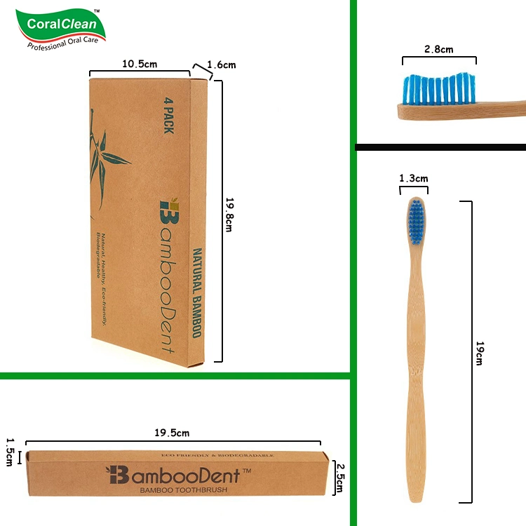 Wholesale Biodegradable Eco-Friendly Bamboo Toothbrush 4 Pack Set for Hotel and Travel