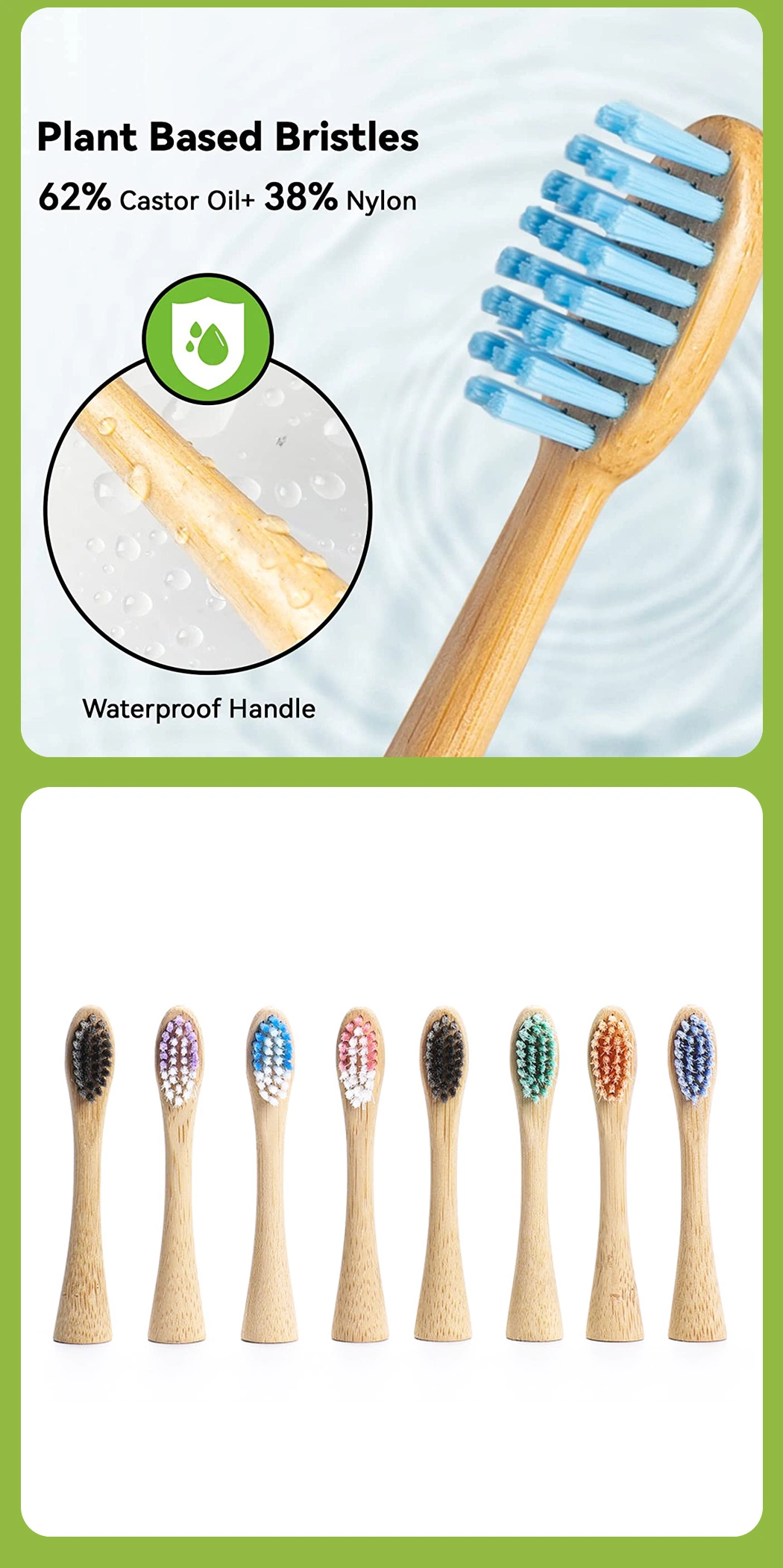 OEM Replace Full Biodegradable Eco-Friendly Electric Bamboo Tooth Brush Heads