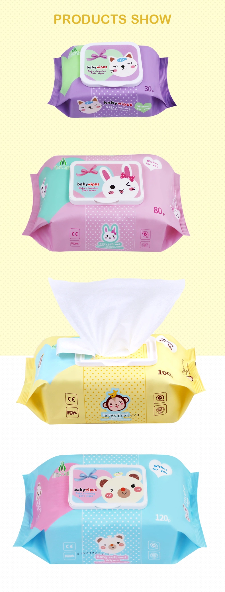 30PCS Flushable Non-Woven Cleaning Wet Wipes for Baby Care