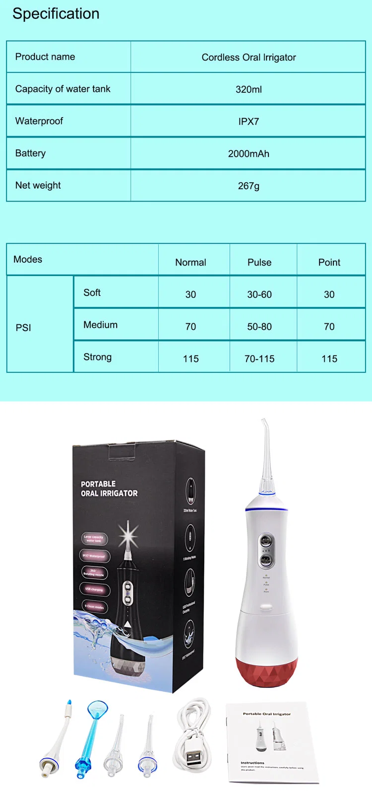 My-M188 Household Device USB Rechargeable Water Flosser Deep Cleaning 320ml Dental Oral Irrigator 2021