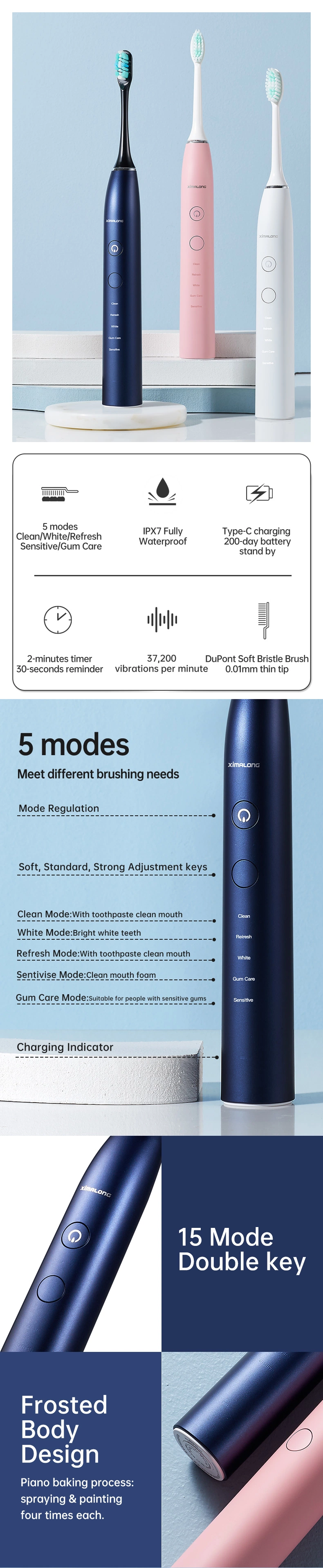 2022 Best Design Professional Portable Electric Toothbrush for Adult Collapsible Rechargeable Electric Toothbrush Custom