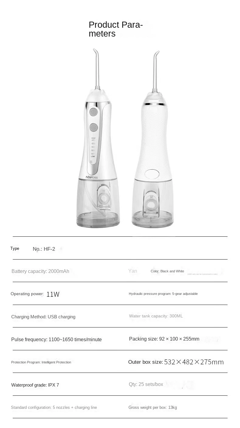 2000mAh Super Excellent Portable Electric Oral Irrigator High Quality Professional Whitening Water Floss Ipx7