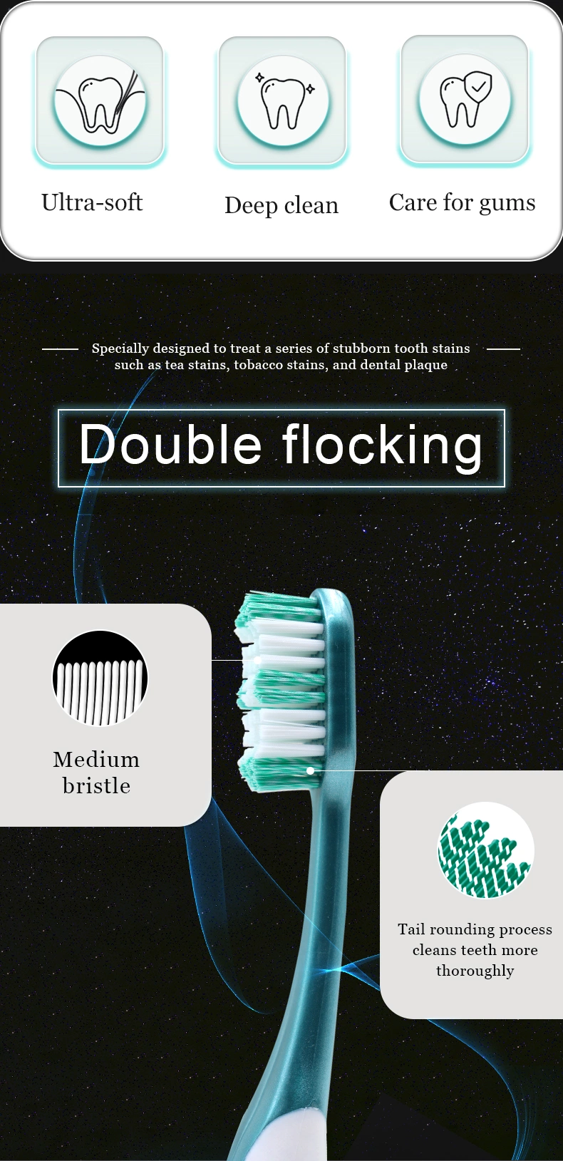 New Product Fashion Design Fun Handle Dual Action Whitening Adult Toothbrush