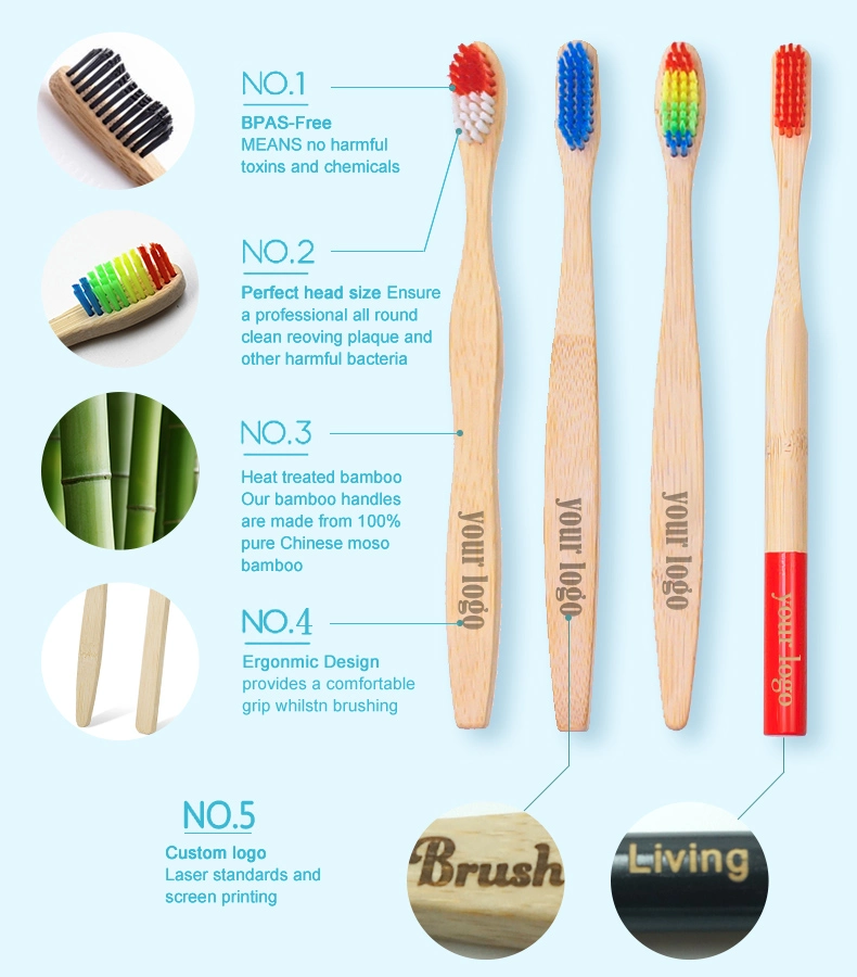 Adults 100% Organic Charcoal Toothbrush for Adult Biodegradable PBT Bristle BPA Free Bamboo Toothbrush Flat