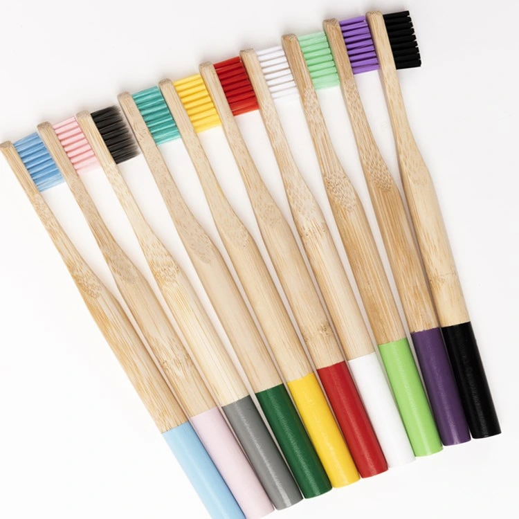 Custom Logo Bamboo Toothbrush Medium Bristles Biodegradable Plastic-Free Toothbrushes Cylindrical Low Carbon Eco Bamboo Handle Brush