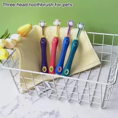 Neues Design Drei Köpfe Soft Zahnpflege Pet Reinigung Zahnbürste