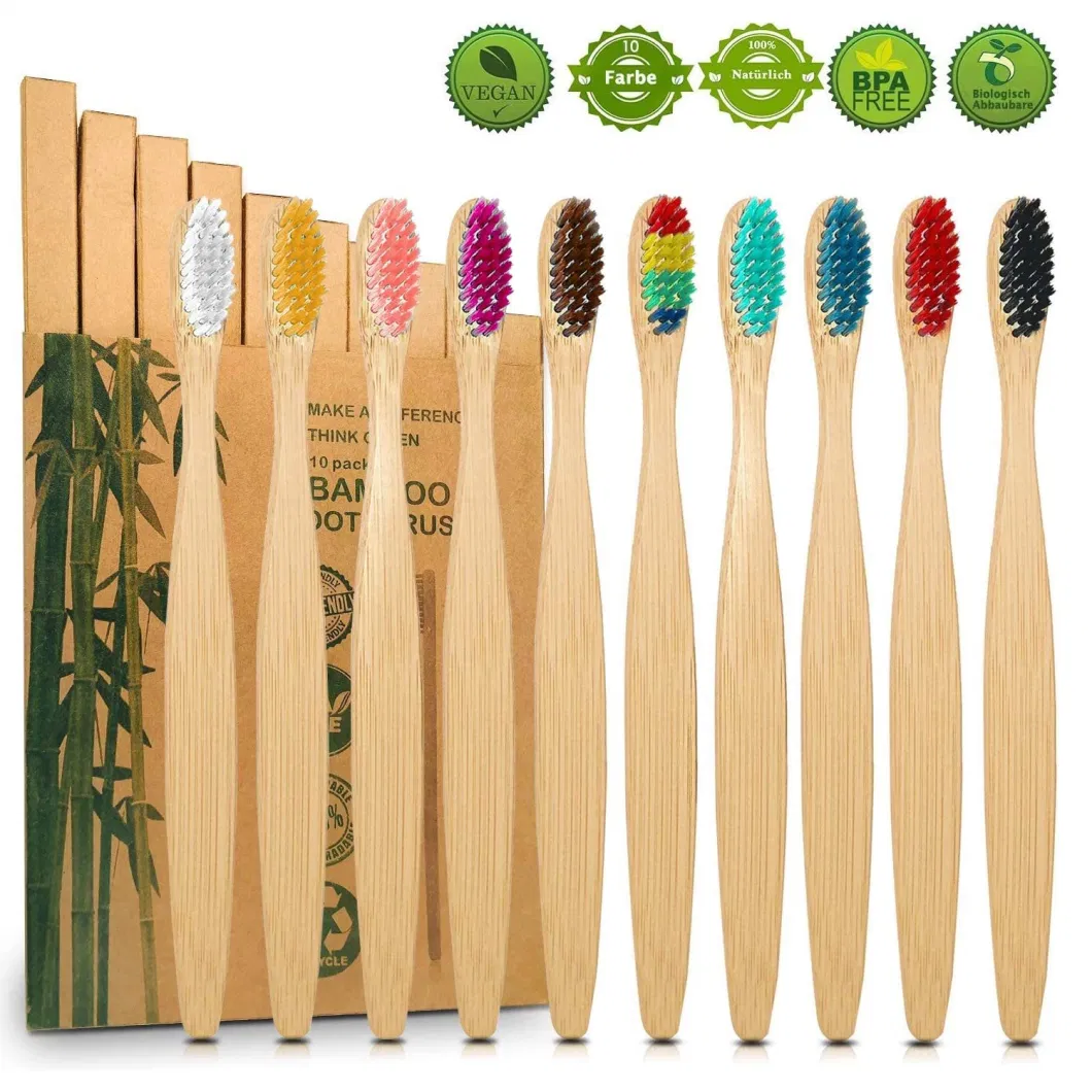 Soft Bristles Natural Bamboo Toothbrushes, Biodegradable &amp; Compostable Charcoal Wooden