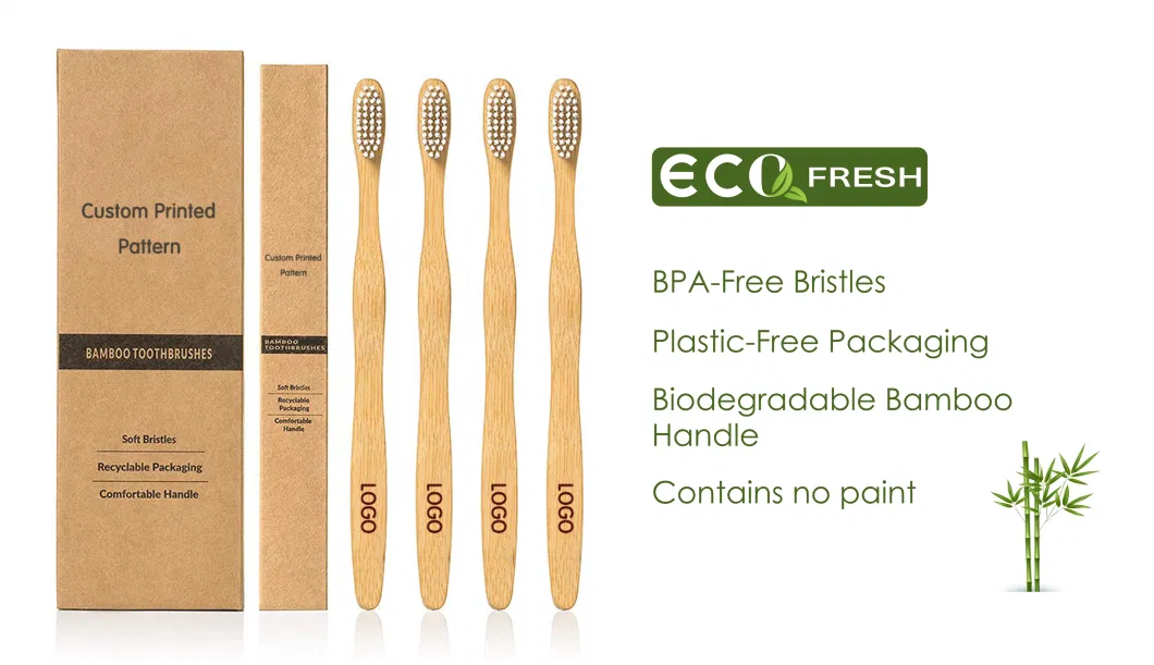 OEM Natural Wooden Bamboo Toothbrush with Charcoal Fiber Bristles