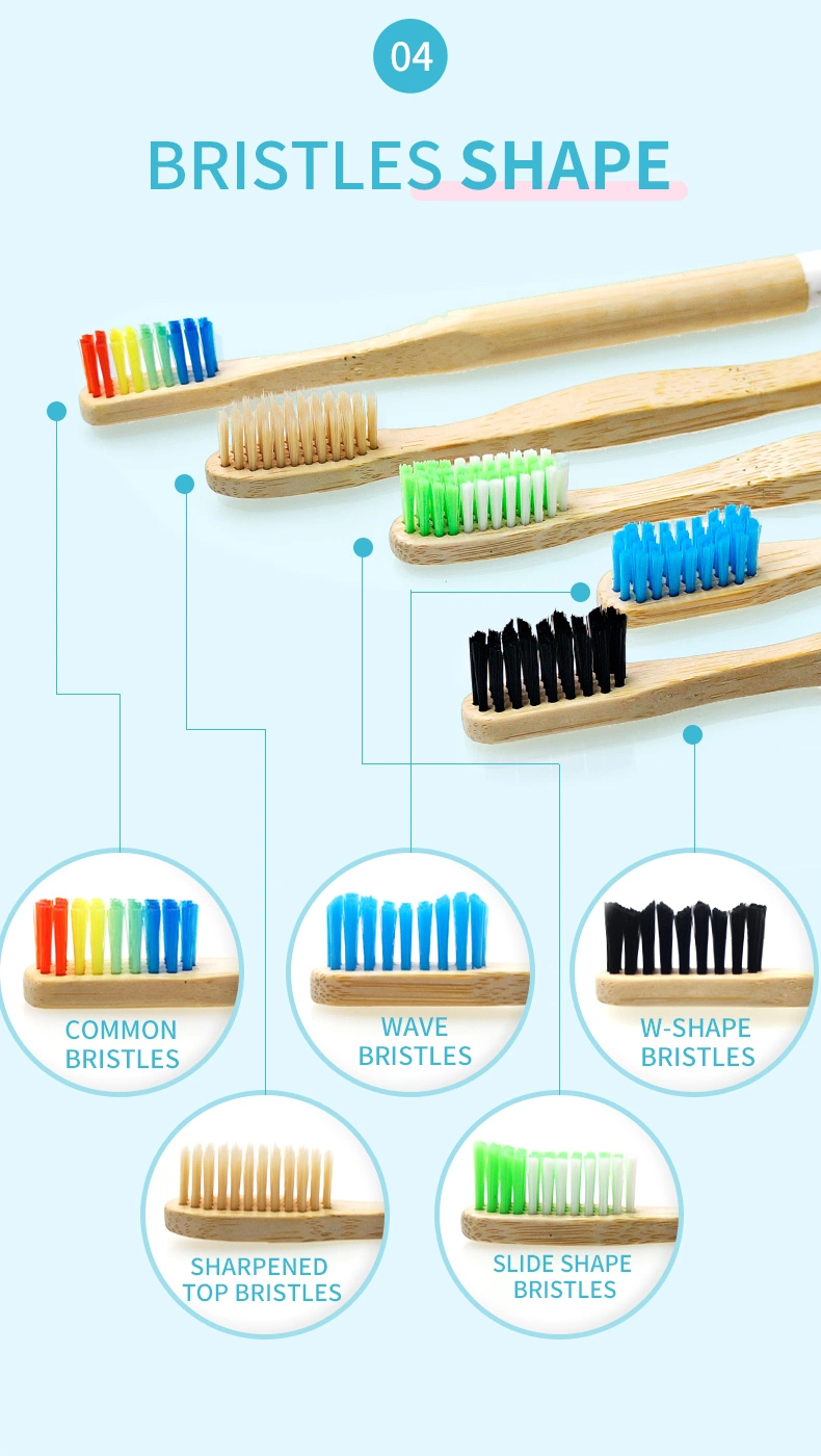 Wanuocraft 100% Biodegradable Eco Friendly Wholesale Custom Logo Adult Baby Kids Child Charcoal Nylon Round Bamboo Toothbrush