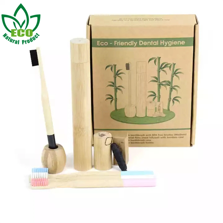 8 Pieces in 1 Gift Pack Biodegradable Vegan Bamboo Plastic Free Dental Floss Bamboo Toothbrush Gift Set