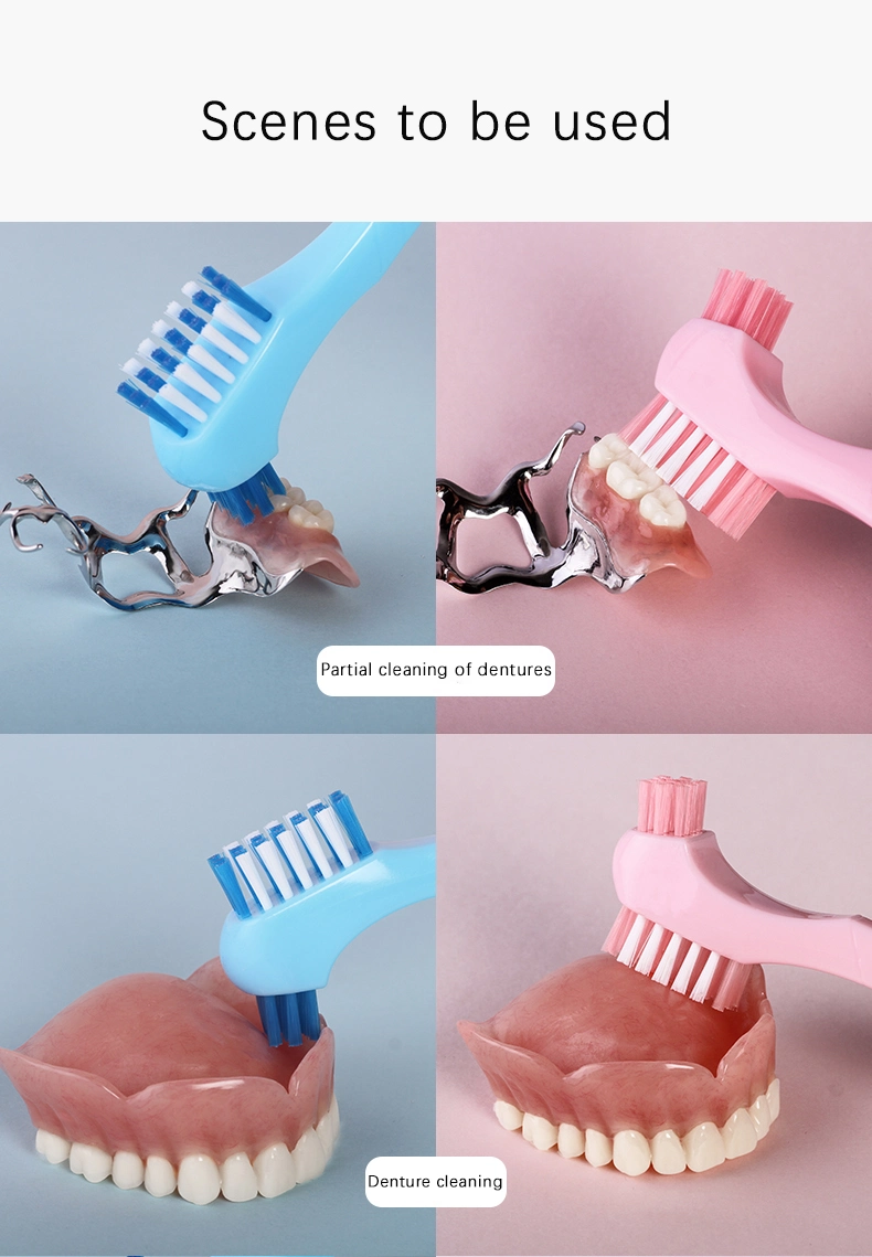 OEM Logo High Quality Hard Bristle Deep Cleaning Double Sided Elderly Denture Toothbrush