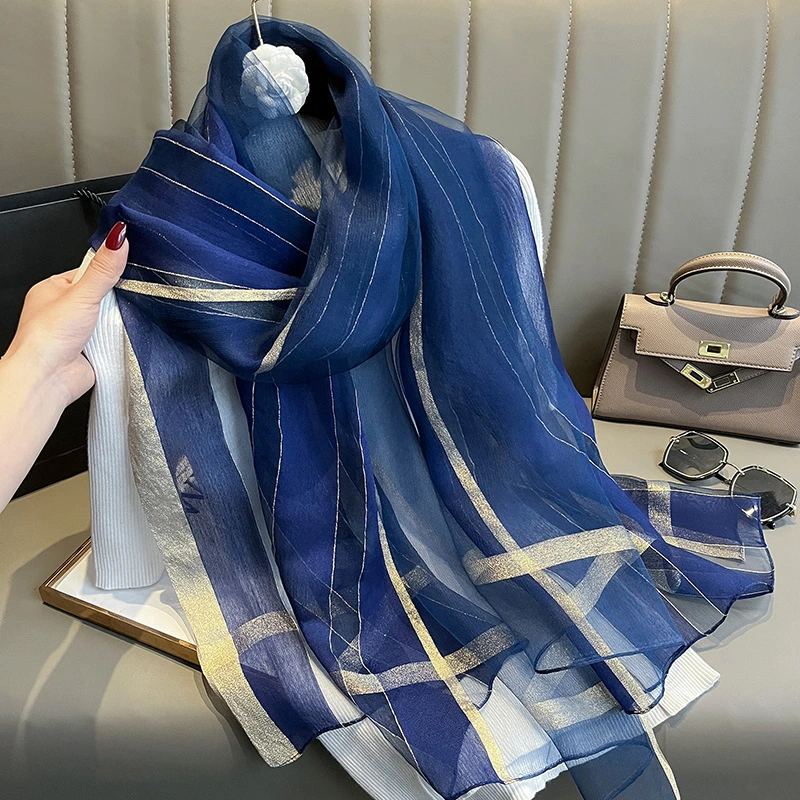 Fashion Luxury Pure Silk Brand Scarf Wholesale Silk Scarfs Made in China Stripe Scarf Hijab Silk