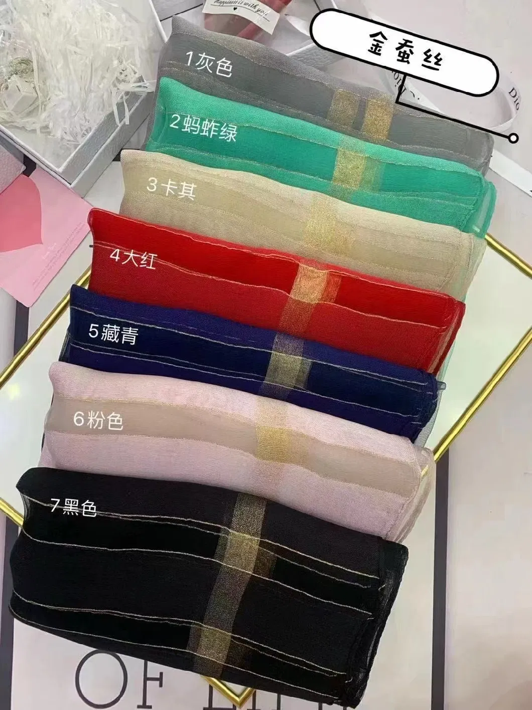 Fashion Luxury Pure Silk Brand Scarf Wholesale Silk Scarfs Made in China Stripe Scarf Hijab Silk