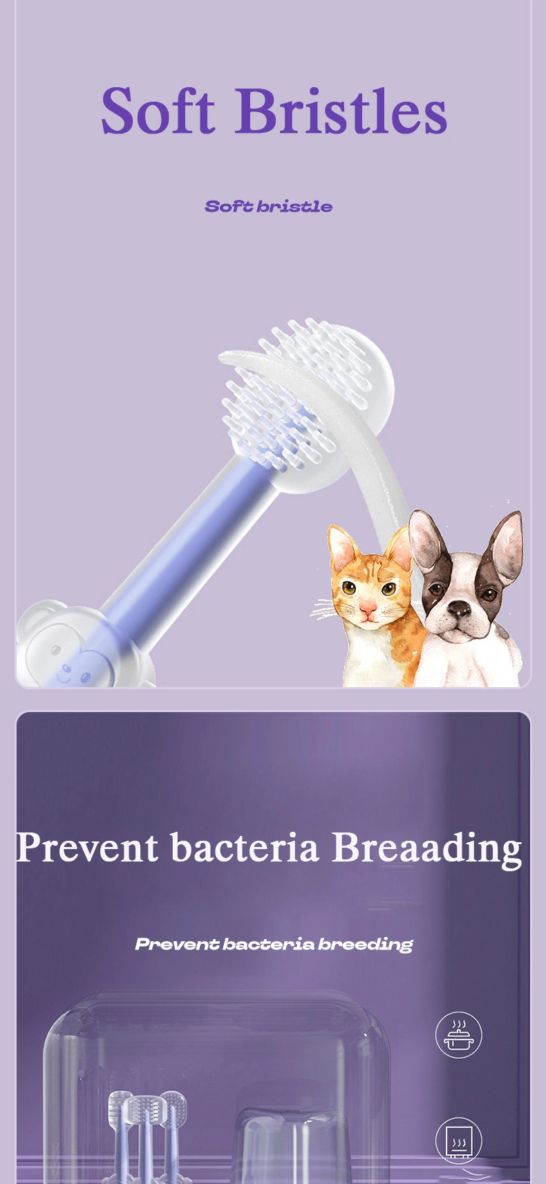 Dog Toothbrush Pet Silicone Toothbrush Cat Tooth Brushing Kit 360&deg; Doggie Kitten Toothbrush Tongue Cleaning Brush