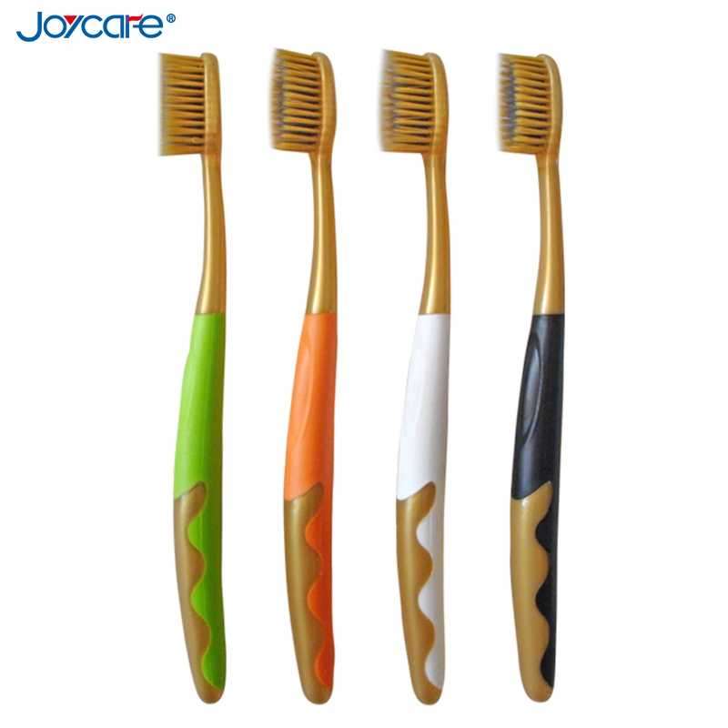 High Quality Soft Bristles Interdental Cleaning Toothbrush with Golden Rubber Handle Adult Toothbrush
