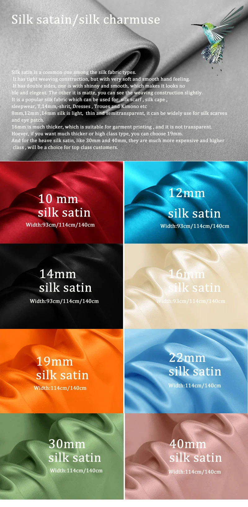 Silk Fabrics Suppliers Plain Dyed 16 mm 100% Silk Satin Fabric