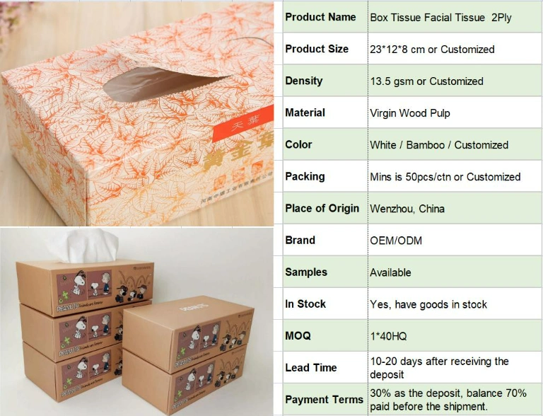 OEM Customized Box Manufacturing Virgin Wood Pulp Facial Tissue