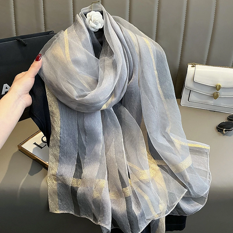 Fashion Luxury Pure Silk Brand Scarf Wholesale Silk Scarfs Made in China Stripe Scarf Hijab Silk