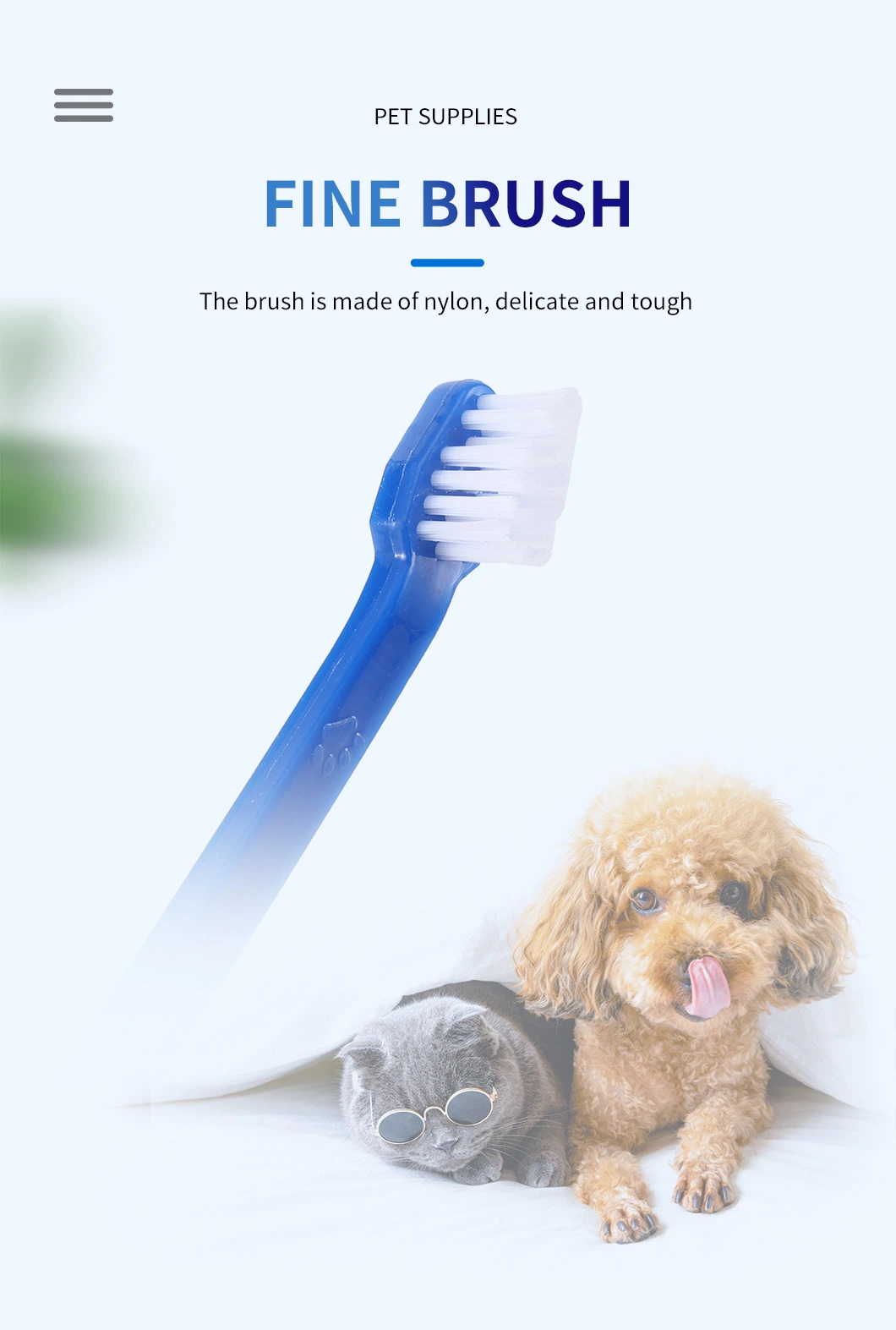 Factory Supplier Low Price Long Handle Durable Soft Double Side Pet Toothbrush