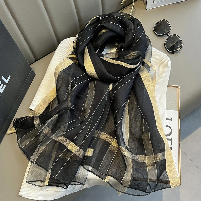 Fashion Luxury Pure Silk Brand Scarf Wholesale Silk Scarfs Made in China Stripe Scarf Hijab Silk