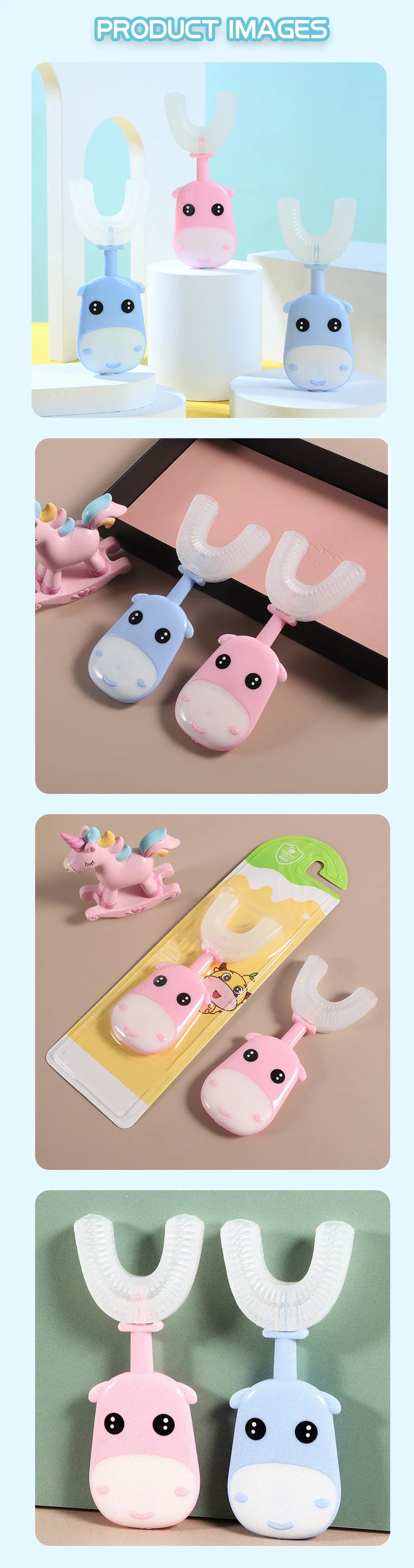 Cute Hippo U Shaped Silicone 360 &deg; Oral Teeth Cleaning Kids Toothbrush