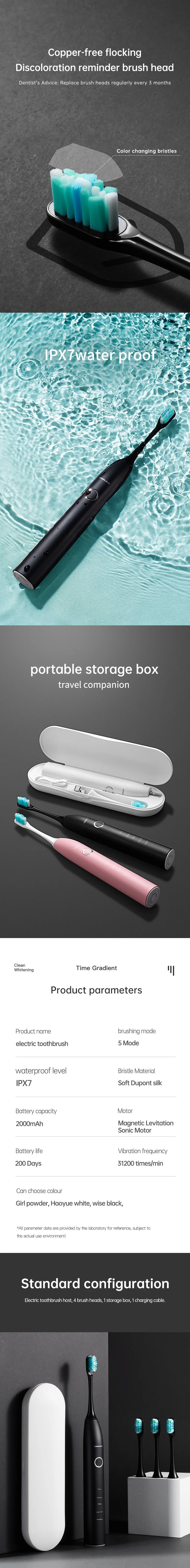 USB Charge Powerful Teeth Whitening Tooth Brushes Cleaning Adult Soft Bristle Ultrasonic Sonic Electric Toothbrush