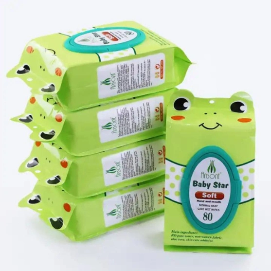 Biodegradable Wet Tissue 80 Count Soft Non-Woven Baby Wipes with Lid for Babies Skin Clean