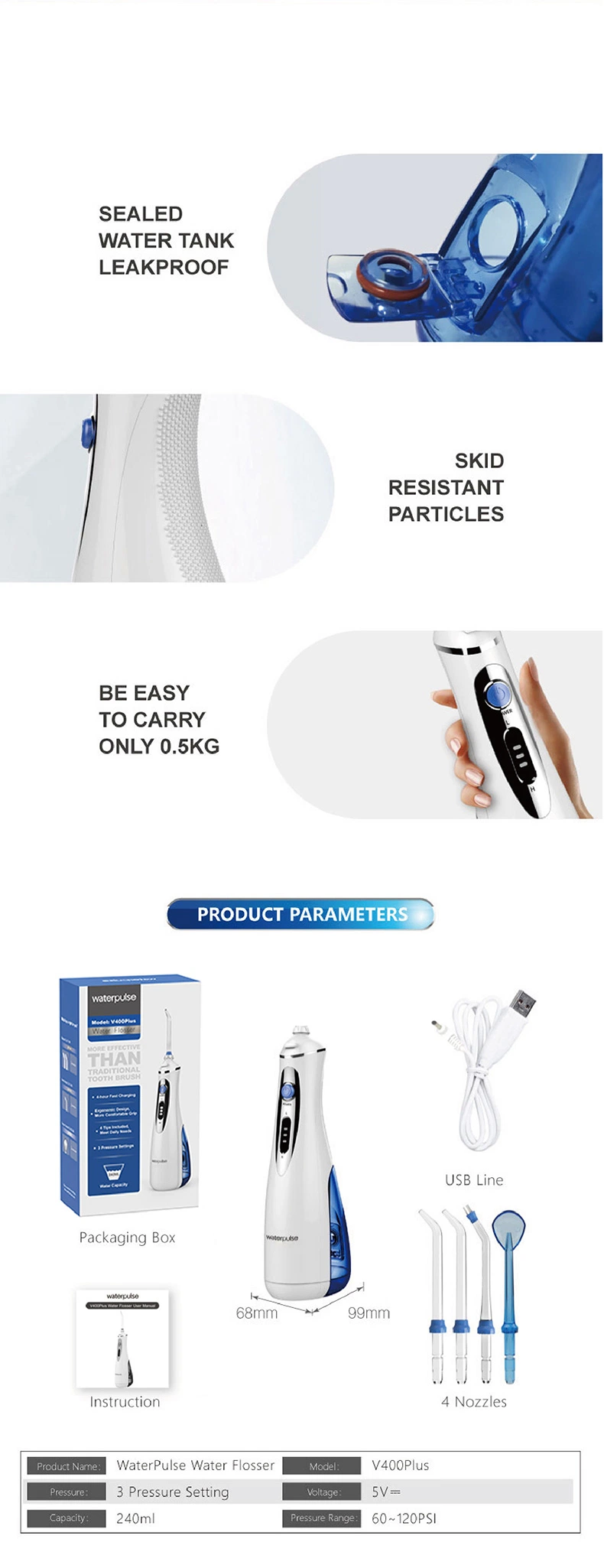 Dental Care Product Water Dental Flosser Rechargeable Electronic Portable Oral Irrigator for Teeth Clean