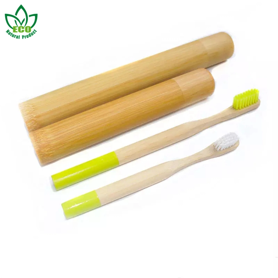 Round Handle Organic Toothbrush Bamboo with Charcoal Bristle Colorful Handle for Adult