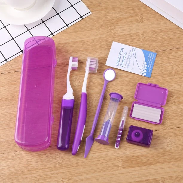 Colorful Disposable Oral Mirror Toothbrush 8-Piece Set Children&prime;s Oral Travel Cleaning Set