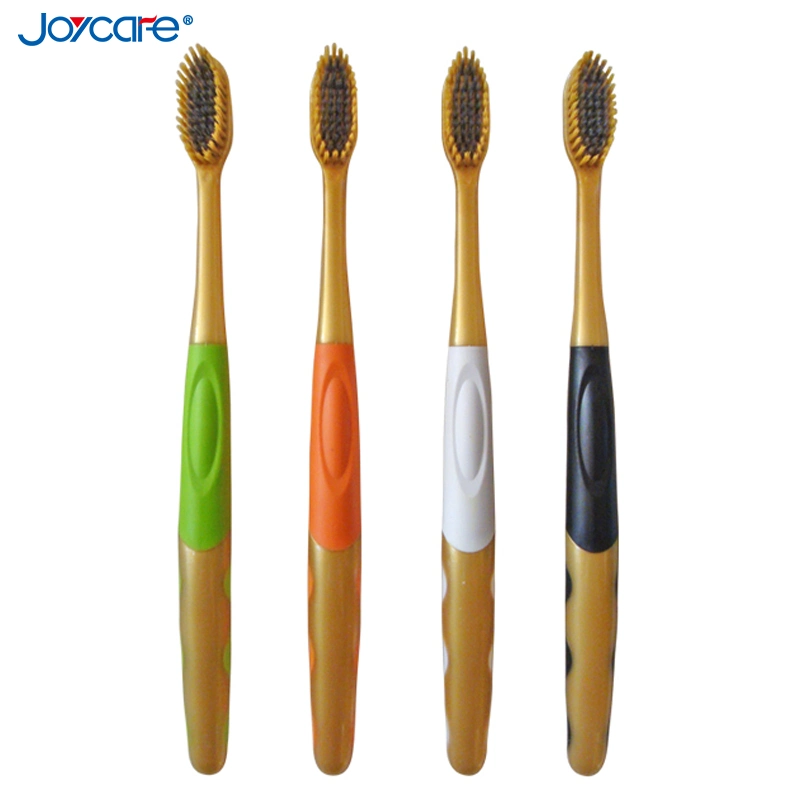 High Quality Soft Bristles Interdental Cleaning Toothbrush with Golden Rubber Handle Adult Toothbrush