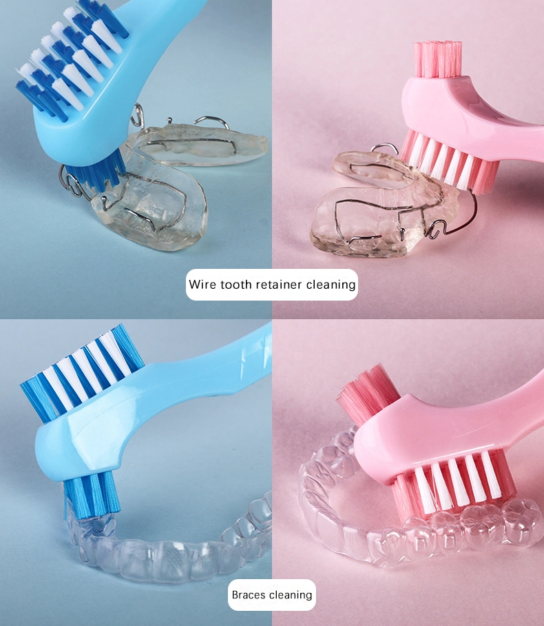 OEM Logo High Quality Hard Bristle Deep Cleaning Double Sided Elderly Denture Toothbrush