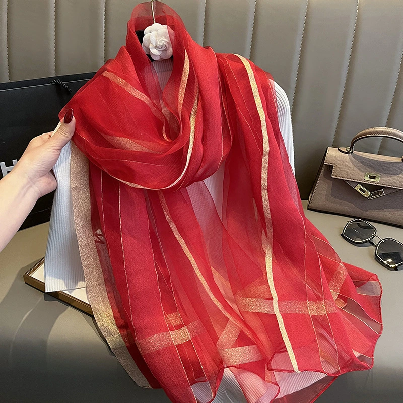 Fashion Luxury Pure Silk Brand Scarf Wholesale Silk Scarfs Made in China Stripe Scarf Hijab Silk