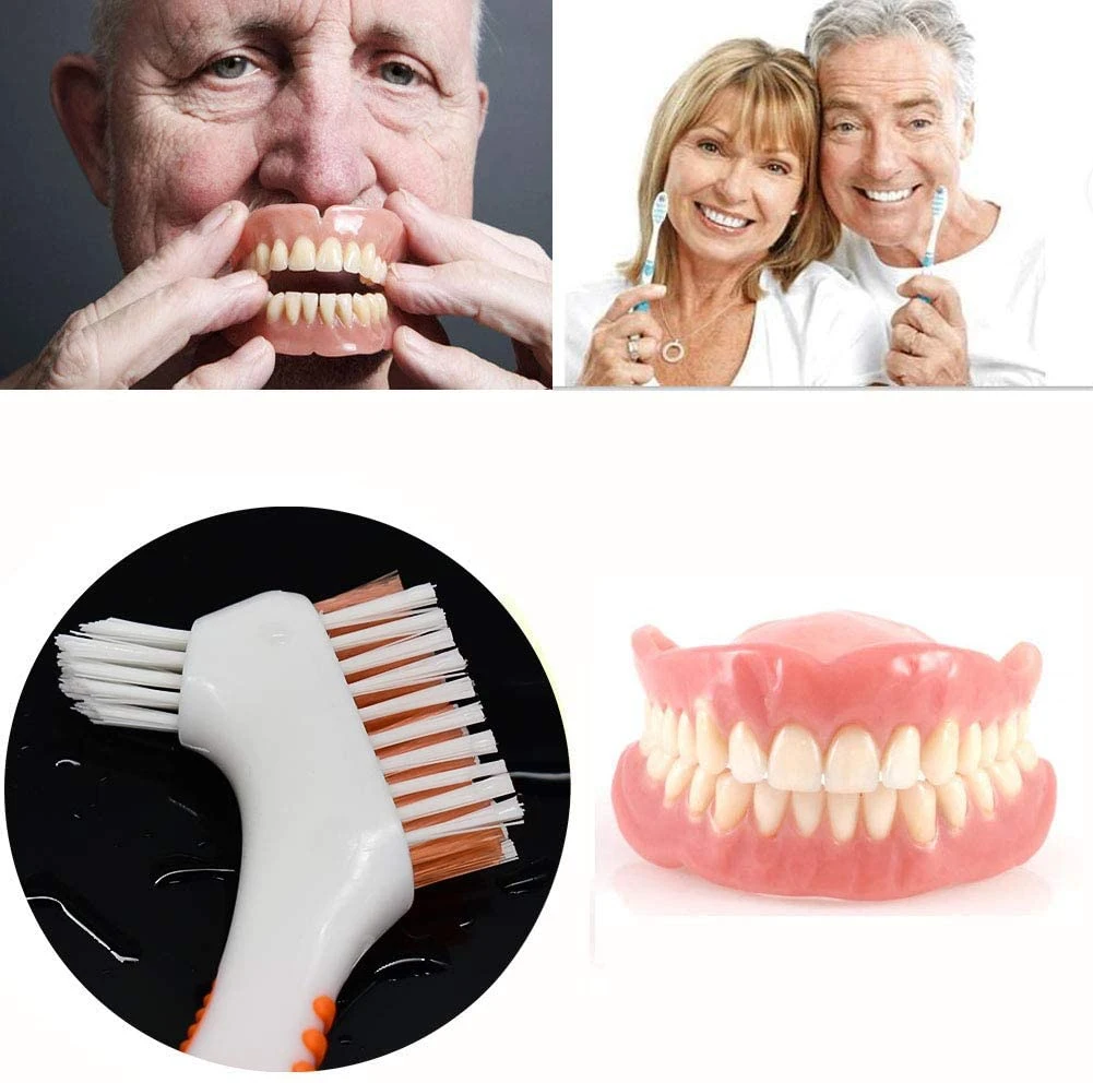 Double Sided Head Hard Nylon Bristle Tooth Brush Denture Cleaning Brush