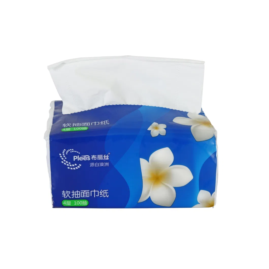 Plees Brand 100% Virgin Pulp Larger 4 Ply Facial Tissue Paper