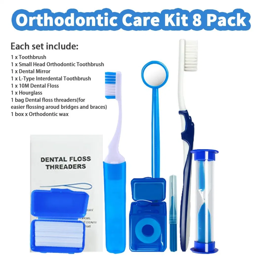 Clean Box Portable 8 in 1 Dental Orthodontic Kit with Dental Floss