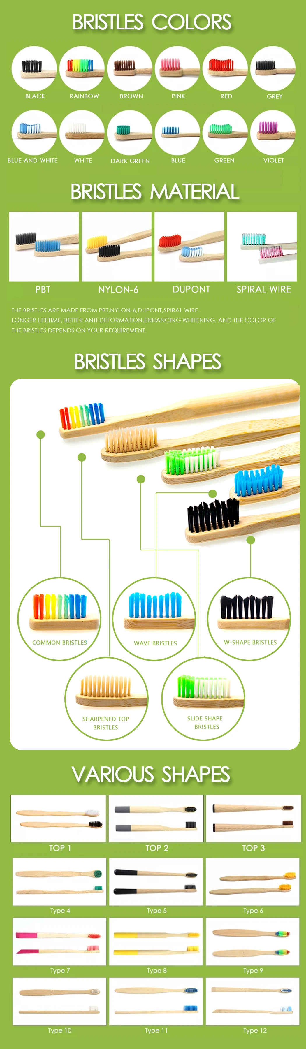 OEM Eco-Friendly Adult/Children/Kid Natural Wooden Handle Bamboo Toothbrush