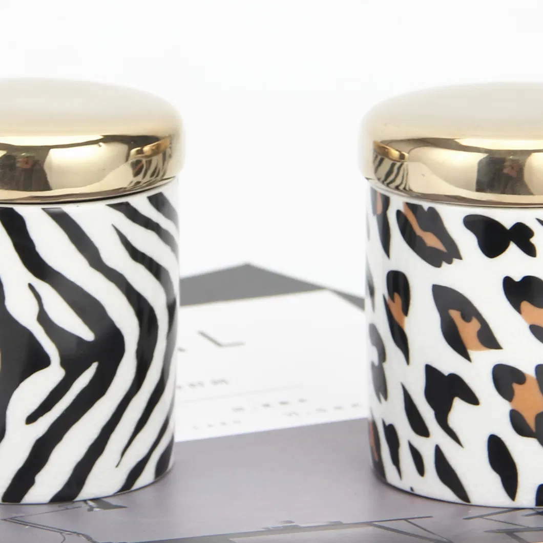 C023 Fashion Fancy Pantherine Pattern Small Ceramic Cookie Candy Jar Wholesale Seal Pot Porcelain Cotton Swab Box