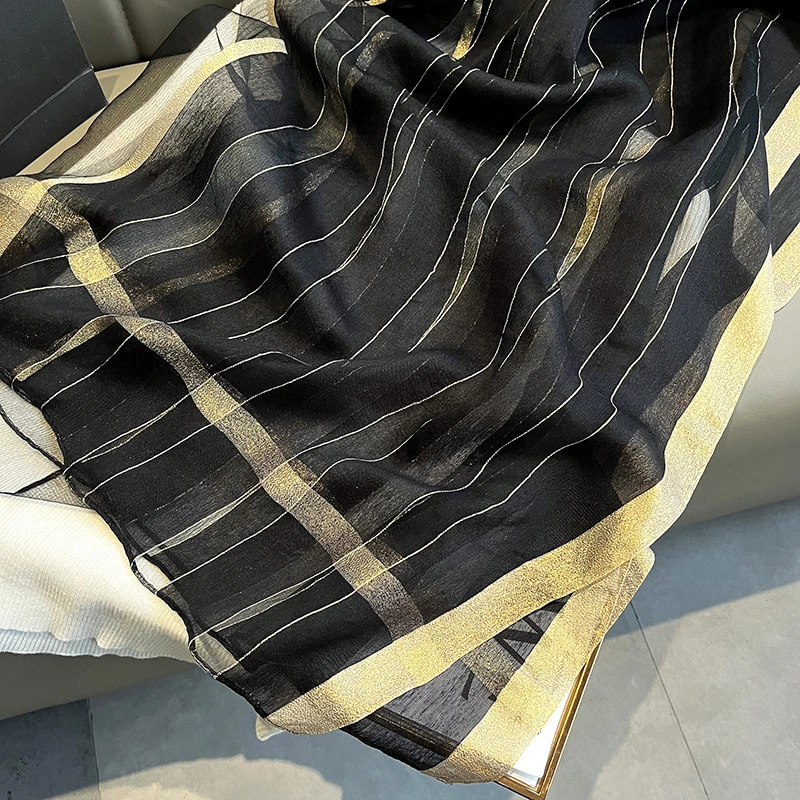 Fashion Luxury Pure Silk Brand Scarf Wholesale Silk Scarfs Made in China Stripe Scarf Hijab Silk