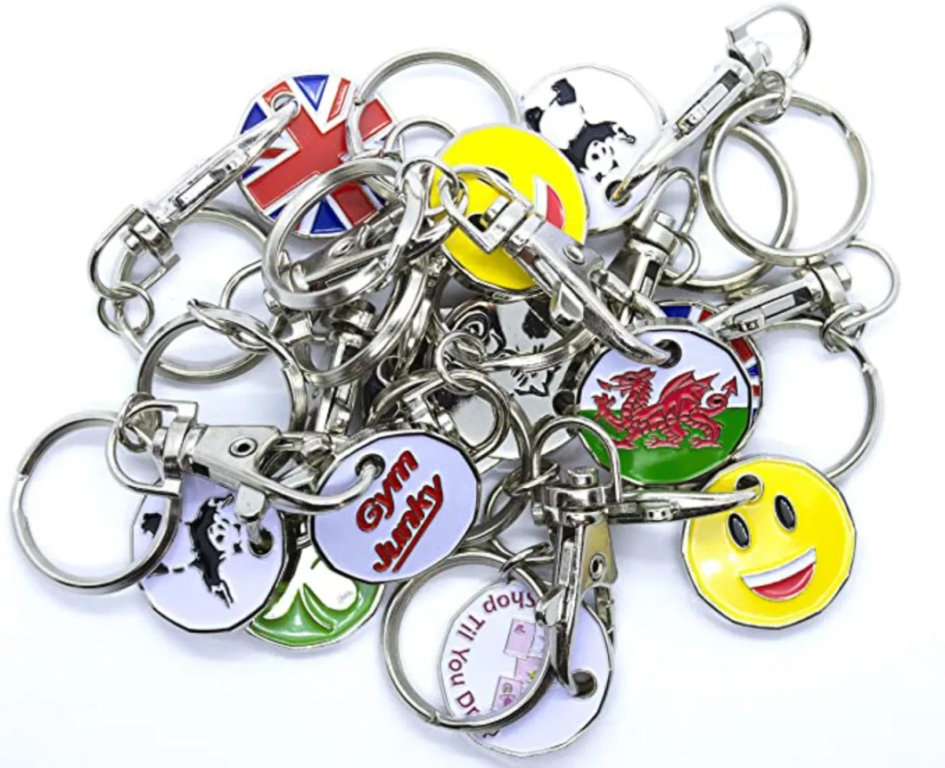 Personalized Design Cheap Wholesale Alloy Smile Emoji Fashion Trolley Coin Metal Enamel Keychain