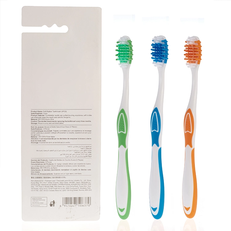 Custom Logo High Quality Deep Cleaning Nylon Soft Bristle Toothbrush Cheap Manual Plastic Adult Tooth Brush 3 in 1