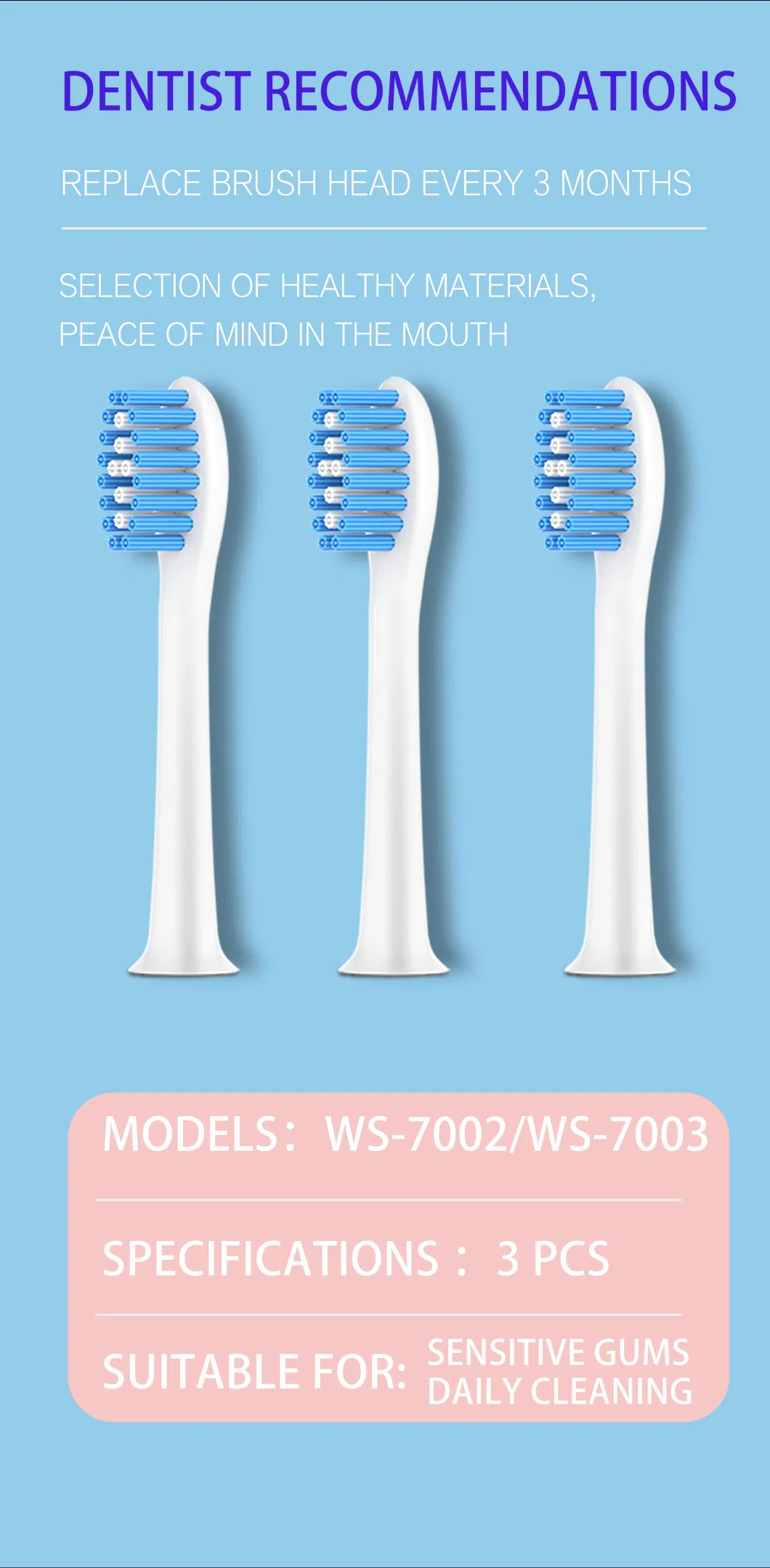Replacement Heads Sonic Soft Bristles Eco-Friendly DuPont Bristles Electric Toothbrush Brush Head
