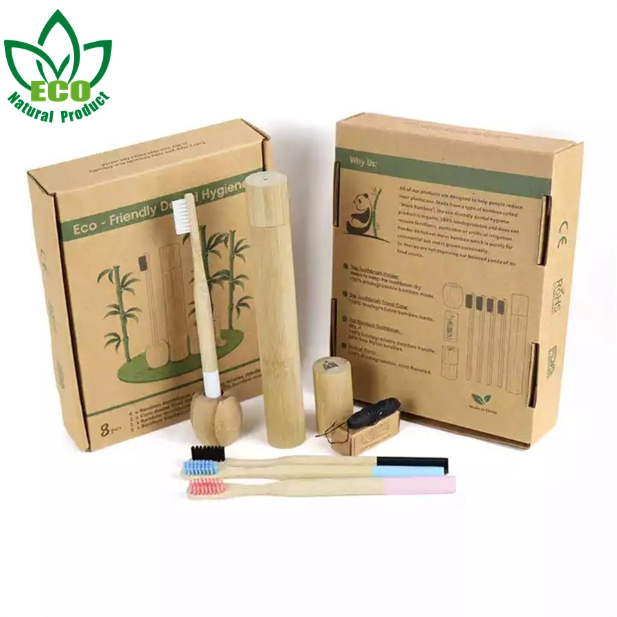 8 Pieces in 1 Gift Pack Biodegradable Vegan Bamboo Plastic Free Dental Floss Bamboo Toothbrush Gift Set