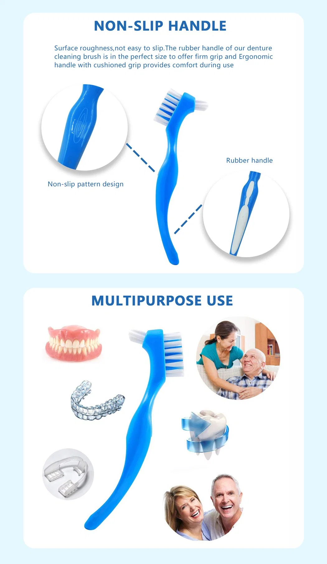 High Quality Denture Oral Hygiene Deep Cleaning Denture Toothbrush