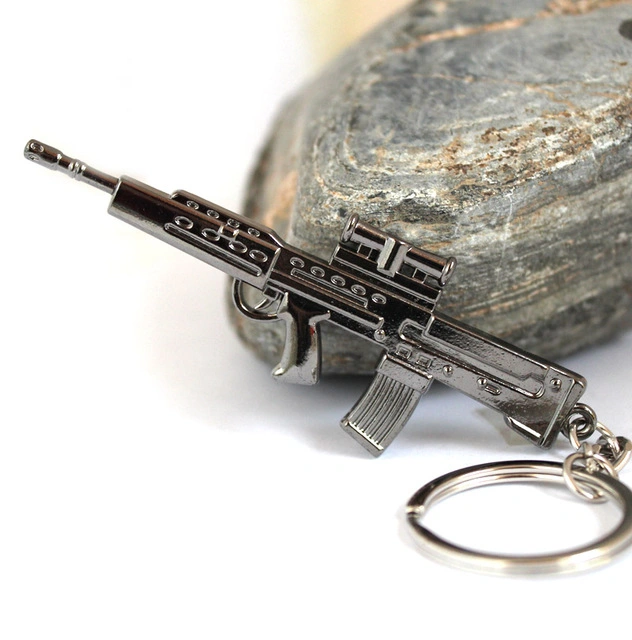 China Factory Zinc Alloy Military Csgo Pubg Valorant Game 3D Plated Custom Metal Gun Keychain