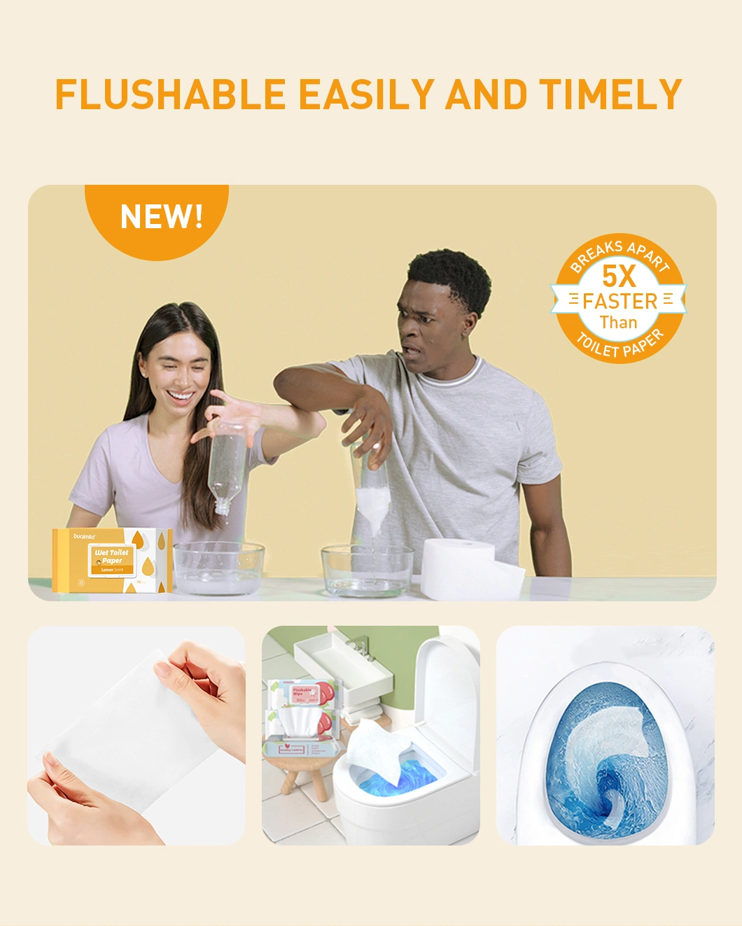 100% Biodegradable Flushable Wet Tissue Toilet Flushable Wipes with Private Label