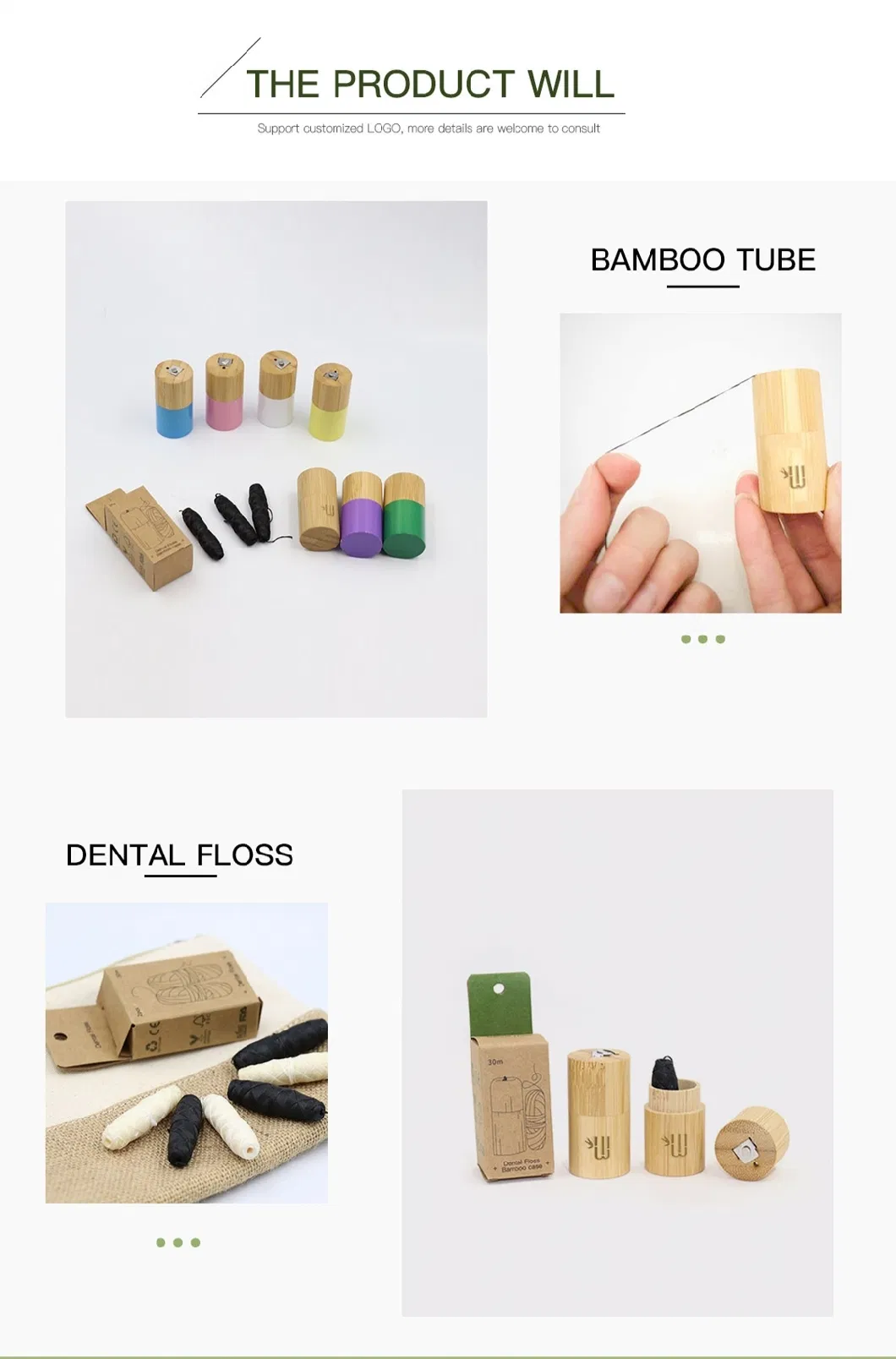 3 in One Biodegradable Dental Floss Wih Bamboo Tube